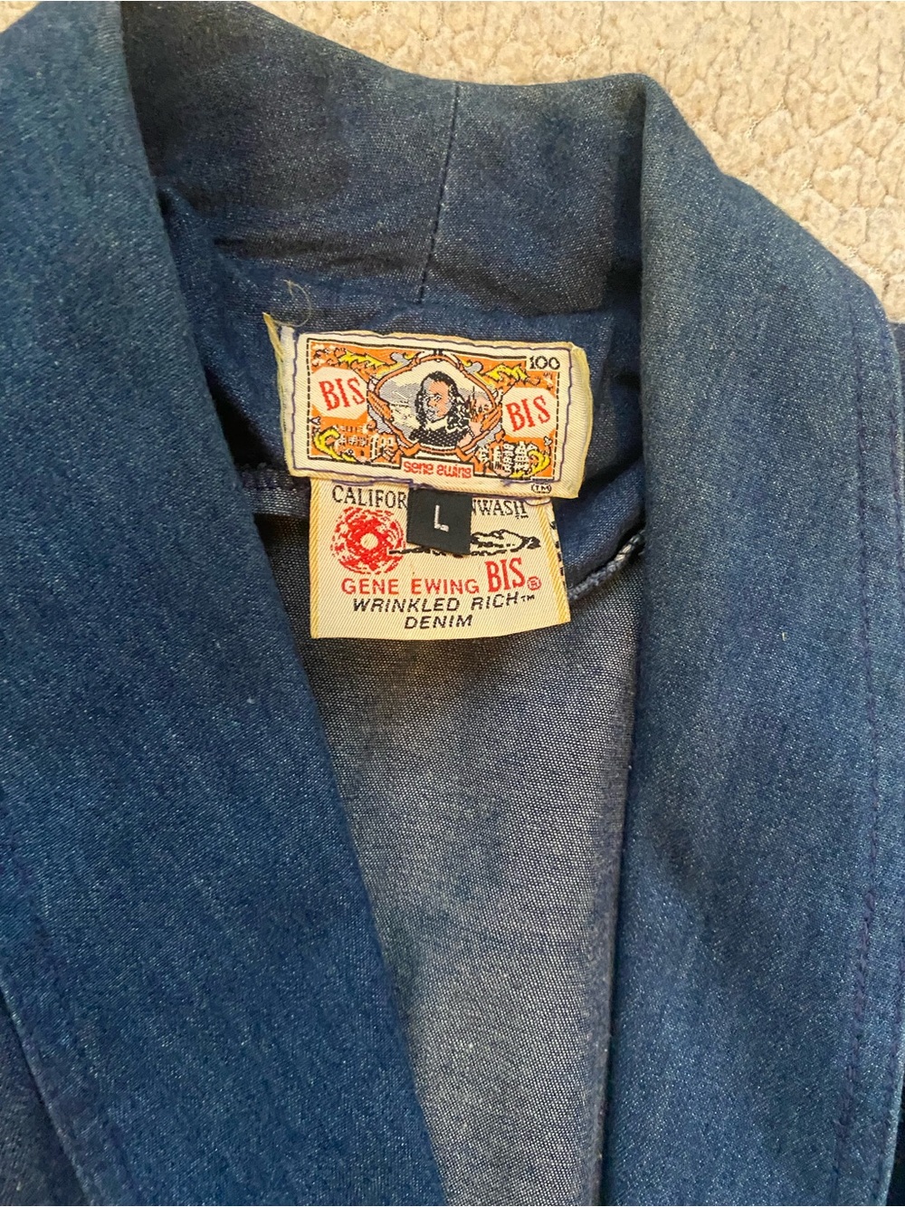 Women's Dark Blue Denim Shawl-Collar Jacket - Picture 5 of 8
